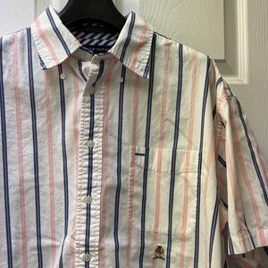 VTG Tommy Hilfiger Shirt Mens XL Striped Button Up Crest Pocket Party 90s Y2K